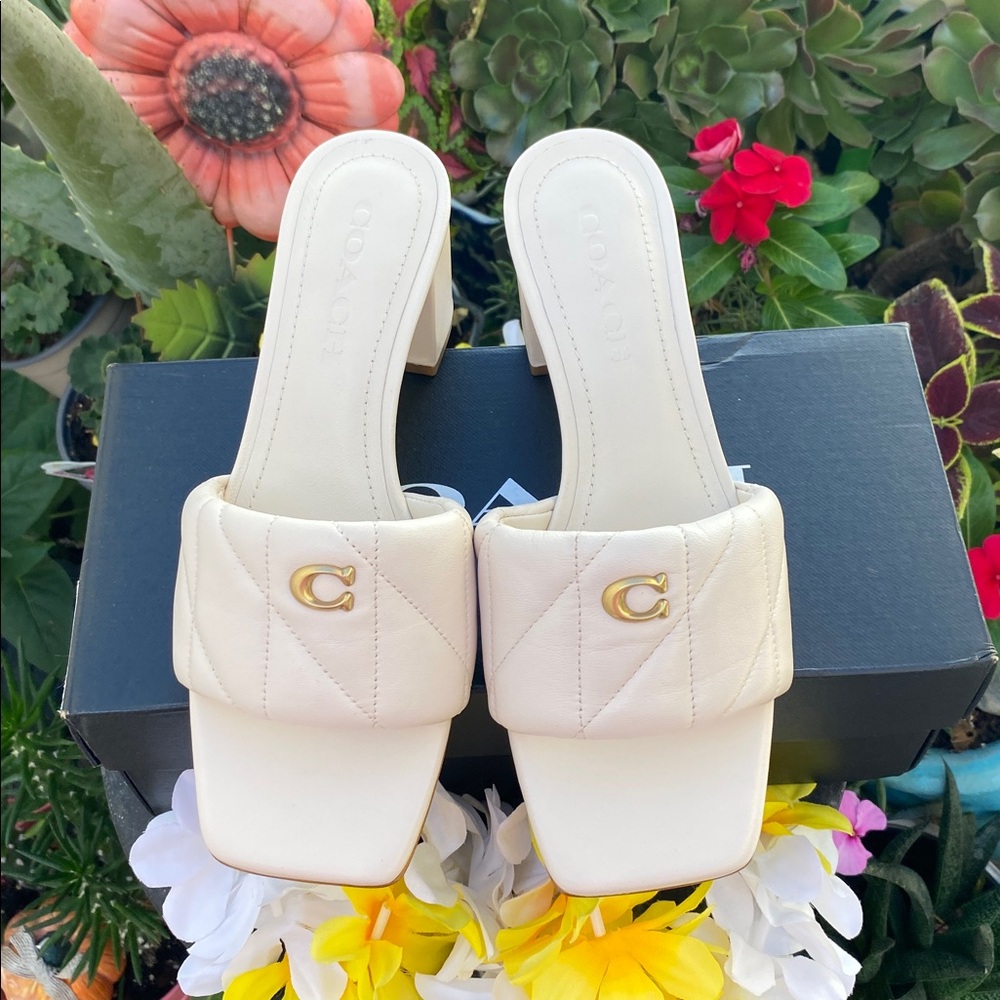 Coach Beige Block Heel Sandals - Picture 6 of 8
